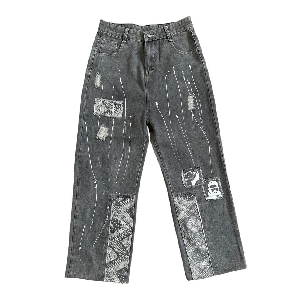 No Brand - Method To The Madness Printed Graffiti Jeans in Gray & White